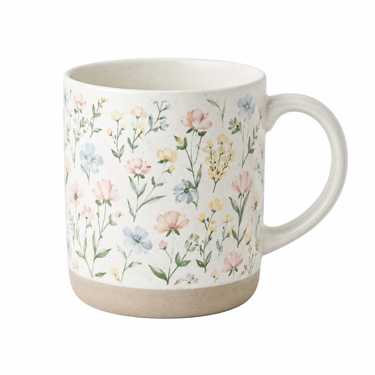 Keramikbecher 400 ml Cremefarben mit Blumenmuster für Heißgetränke