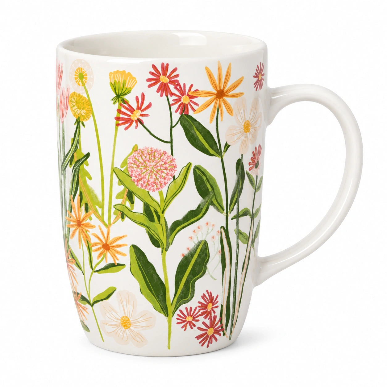 Keramikbecher 450 ml Weiß mit Blumenmotiv für Heißgetränke