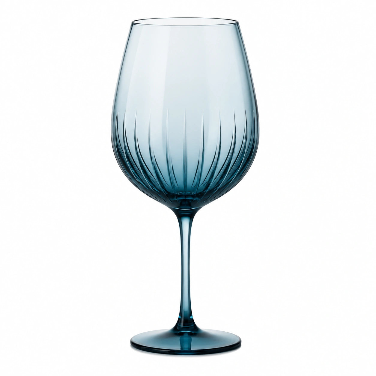 Weinglas 500 ml aus blauem Glas mit Rillenmuster