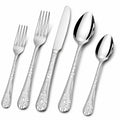 Besteckset 5-teilig 14-23 cm Edelstahl Silber mit Blumenmuster
