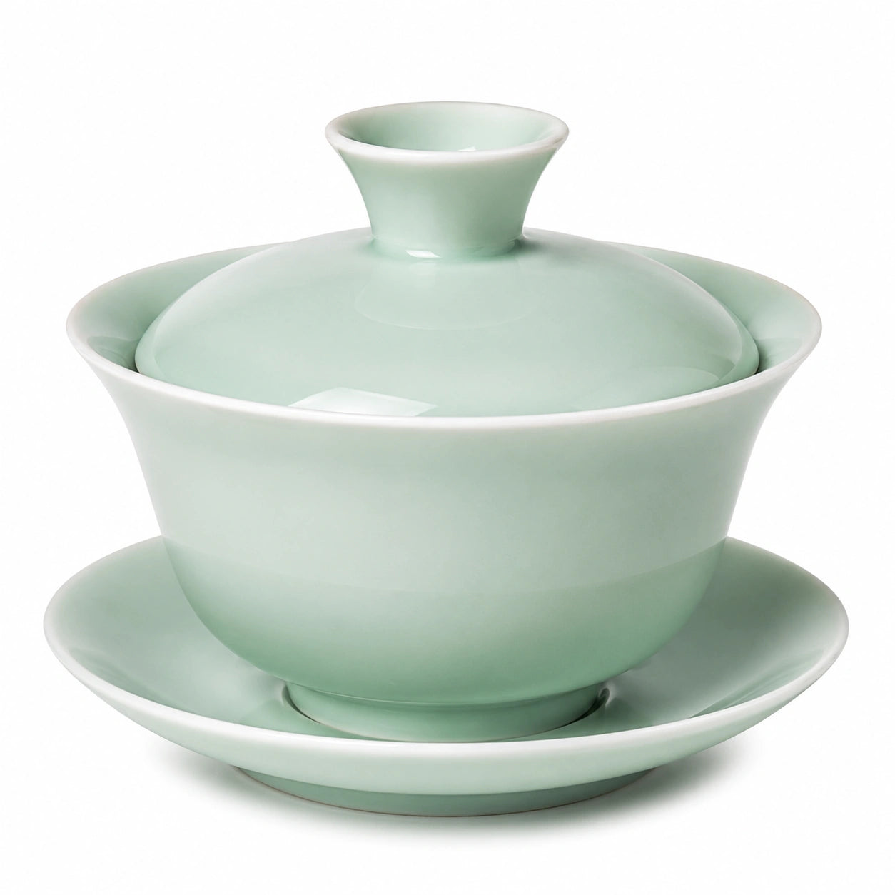 Gaiwan Teeschale 10.0 cm Porzellan Mintgrün für losen Tee mit Deckel und Untertasse