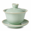 Gaiwan Teeschale 150 ml aus Porzellan in Hellgrün mit Deckel und Untertasse