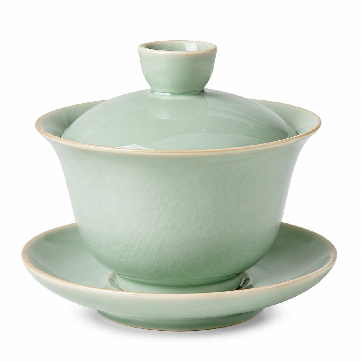 Gaiwan Teeschale 150 ml aus Porzellan in Hellgrün mit Deckel und Untertasse