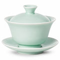 Gaiwan Teetasse 150 ml aus Keramik in Mintgrün mit Deckel und Untertasse