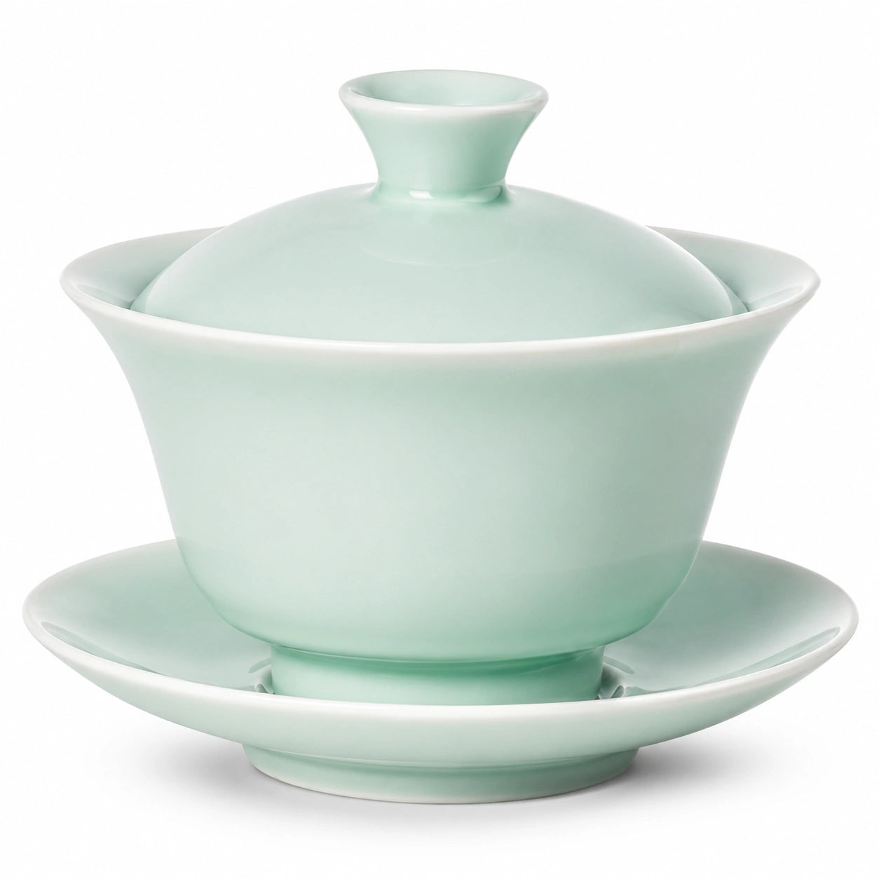 Gaiwan Teetasse 150 ml aus Keramik in Mintgrün mit Deckel und Untertasse