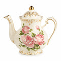 Porzellan Teekanne 1000 ml cremeweiß mit Rosenmotiv und Deckel