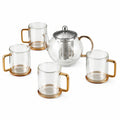 Teeservice 5-teilig 1000 ml aus Glas transparent mit goldfarbenen Griffen und Teesieb