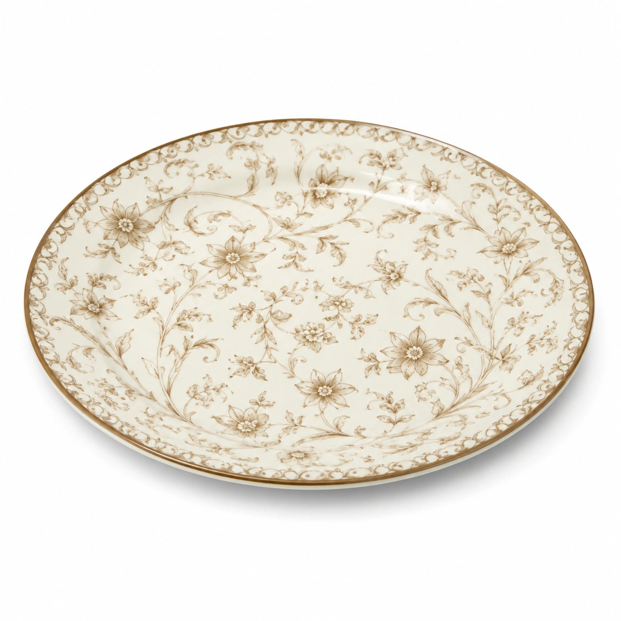 Speiseteller 27 cm aus Porzellan in Cremeweiß mit Blumenmuster rund