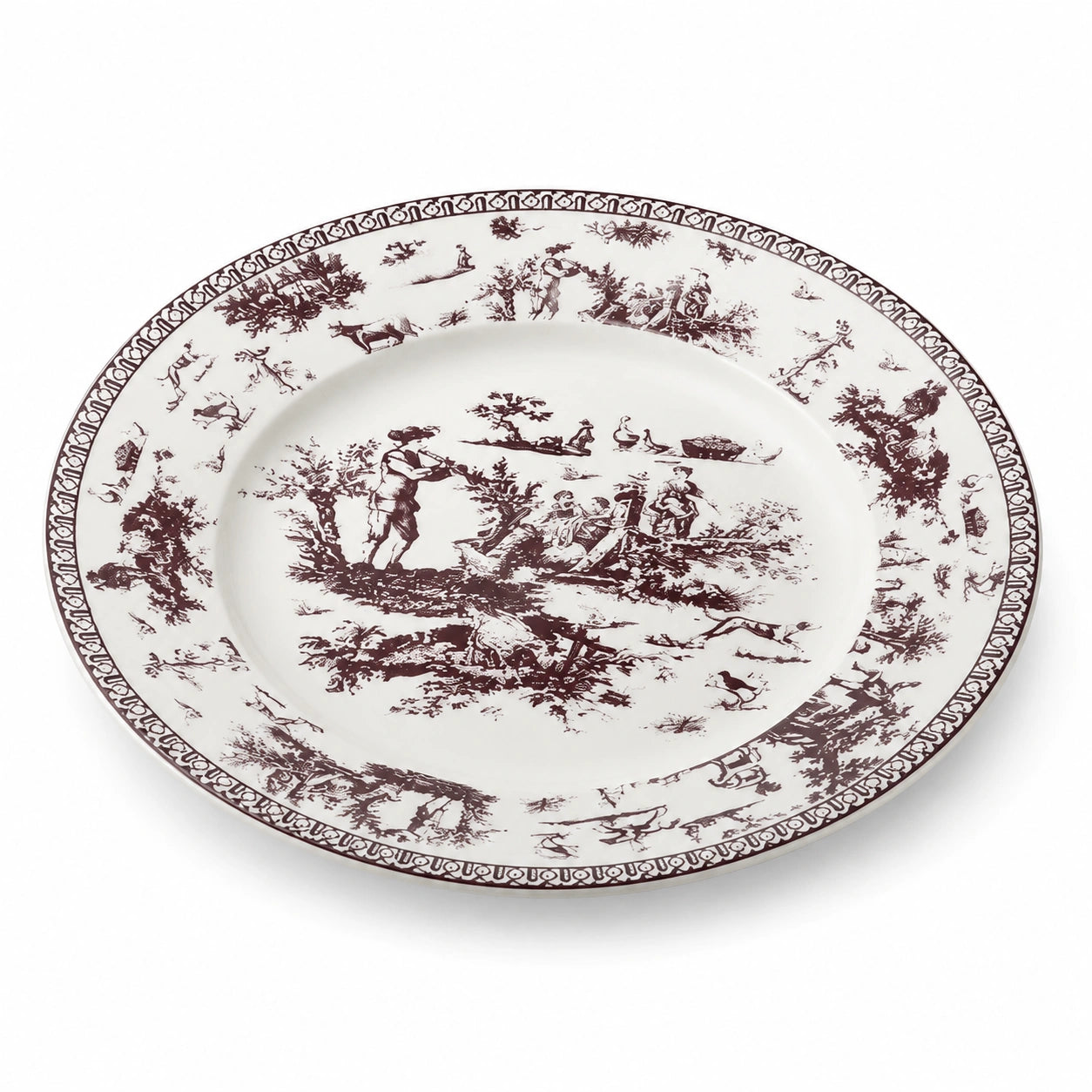 Speiseteller 26 cm aus Keramik Weiß Braun mit Landschaftsmuster im klassischen Stil